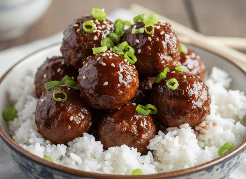 Korean BBQ Meatballs with Scallions and Rice