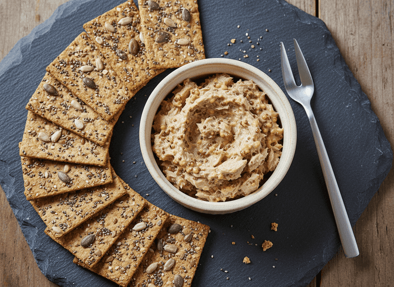 Tuna Mixed with Dijon and Eaten with Seed Crackers