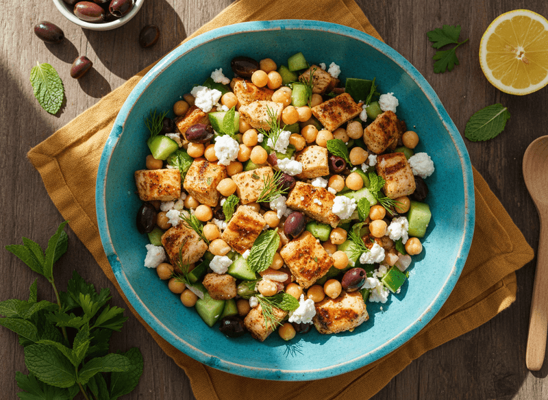 Mediterranean Chicken Salad with Chickpeas, Cucumber & Feta