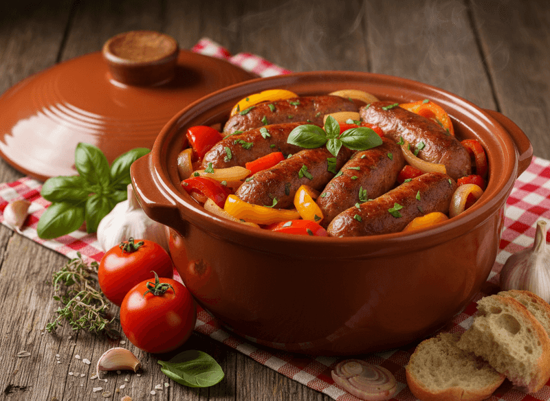 Rustic Slow Cooker Sausage and Peppers