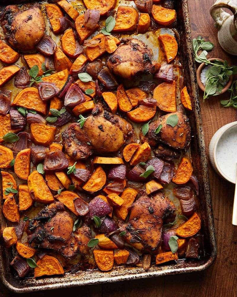 Sheet Pan Chicken Thighs & Sweet Potatoes