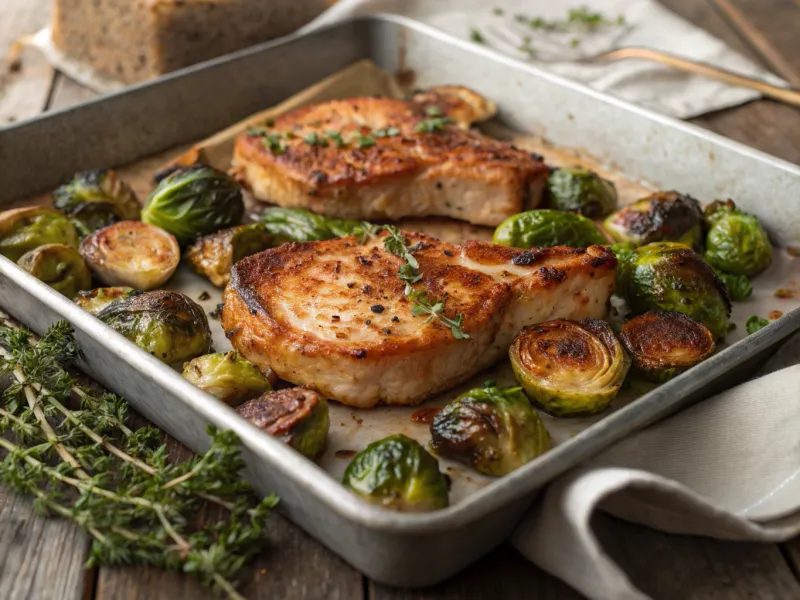 Sheet-Pan Pork Chops with Brussels Sprouts