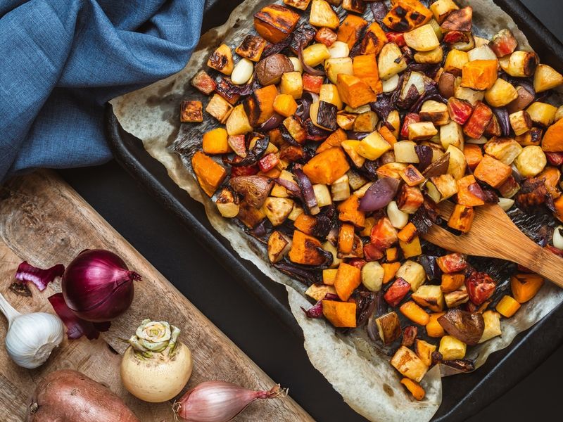 Sheet-Pan Roasted Veggies & Hummus