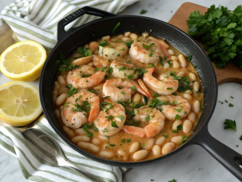 Shrimp & White Bean Garlic Skillet
