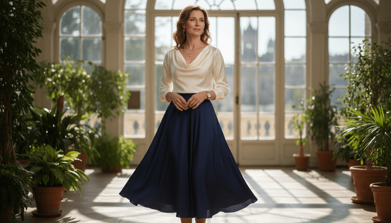 Silk Blouse and Midi Skirt