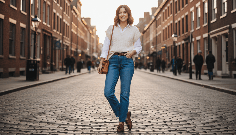 Sleeveless Knit Vest + Straight Jeans