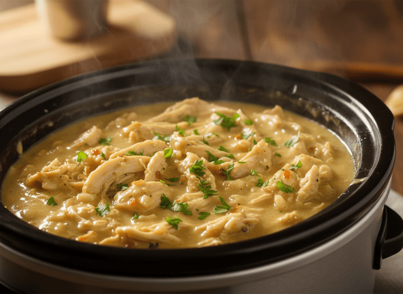 Slow Cooker Garlic Butter Shredded Chicken