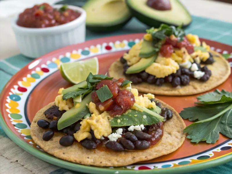 Southwest Breakfast Tostadas with Black Beans & Spinach