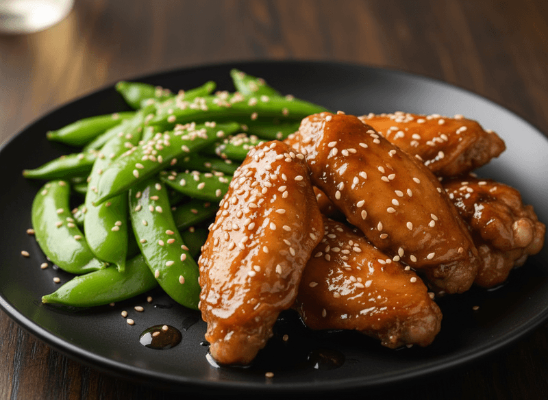 Honey-Soy Chicken Wings with Sesame Snap Peas