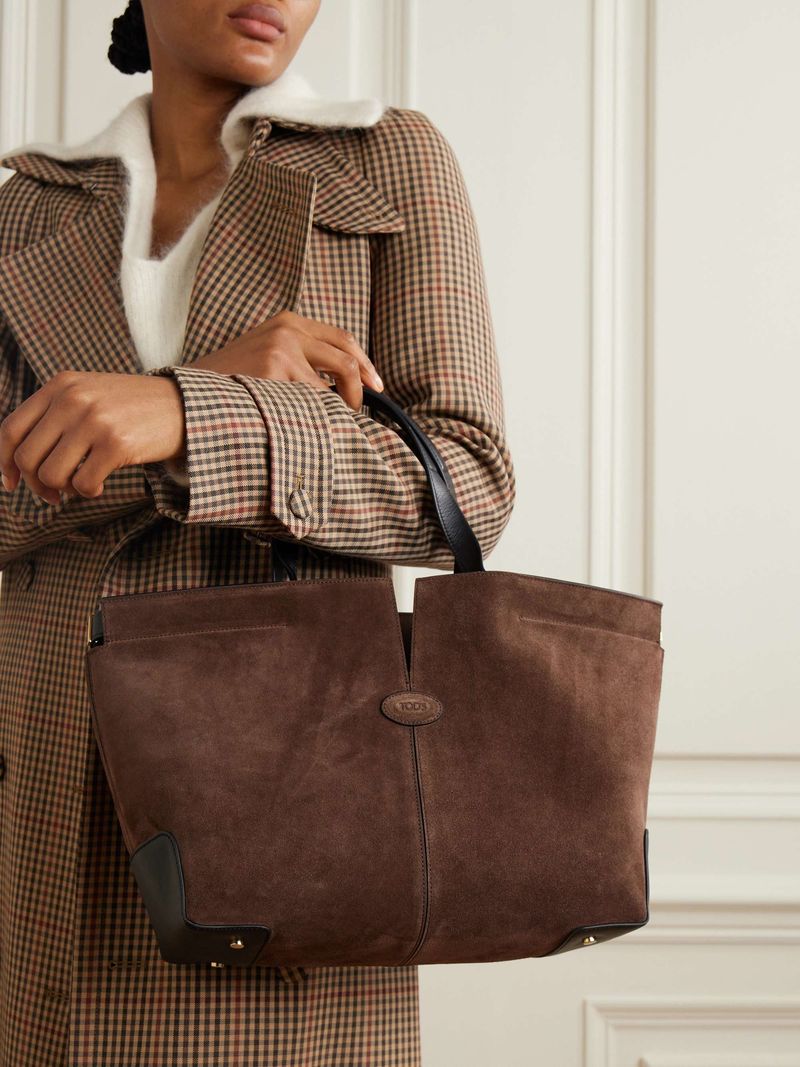 TOD'S Large Leather-Trimmed Suede Tote