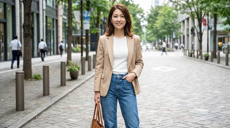 Tailored Blazer + Fitted Top + Straight-Leg Jeans