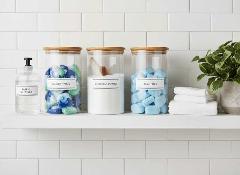 Use Clear, Labeled Containers for Detergents and Supplies