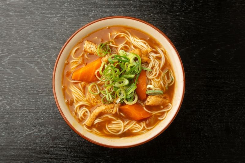 Vegetable Curry Over Rice Noodles