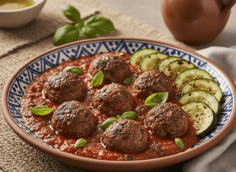 Mediterranean Turkey Meatballs in Tomato-Basil Sauce