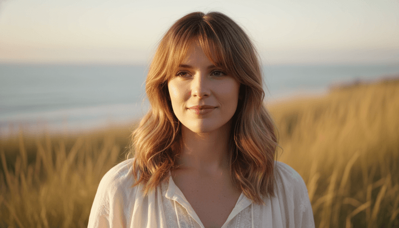 Wavy Collarbone Cut with Curtain Bangs