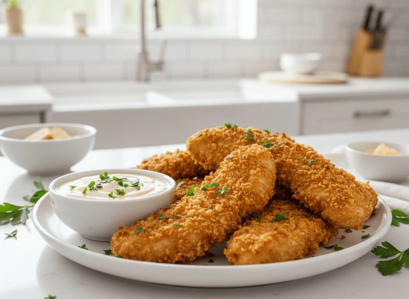 Crispy Baked Chicken Tenders with Honey-Yogurt Dip