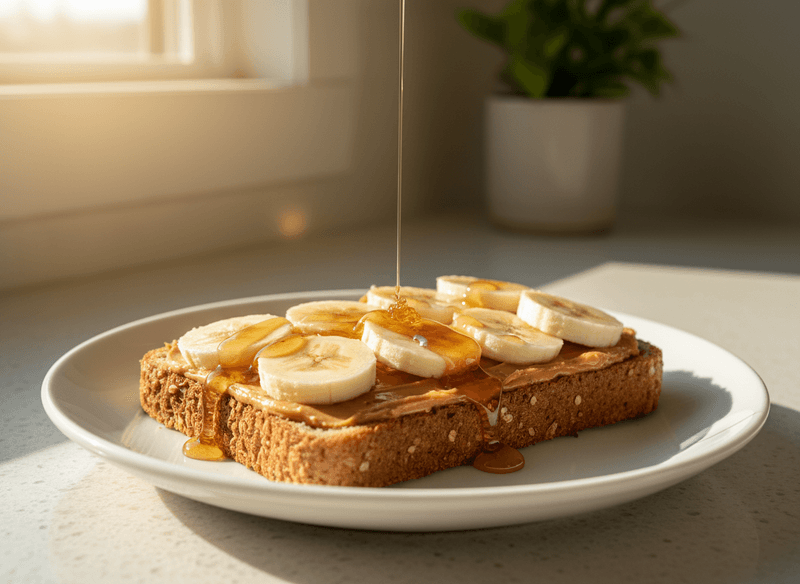 Peanut Butter Banana Toast with a Drizzle of Honey