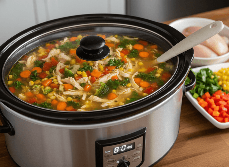 3-Ingredient Crockpot Chicken & Vegetable Soup