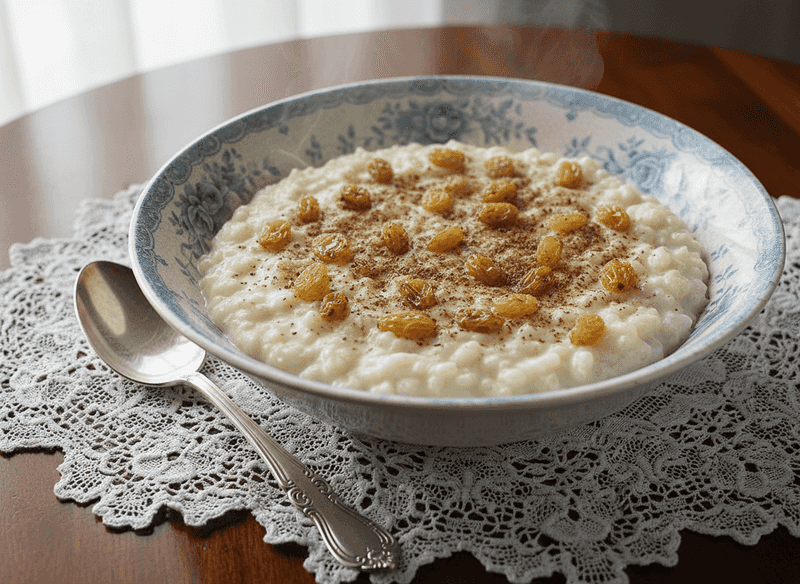Slow-Cooked Rice Pudding with Raisins and Nutmeg