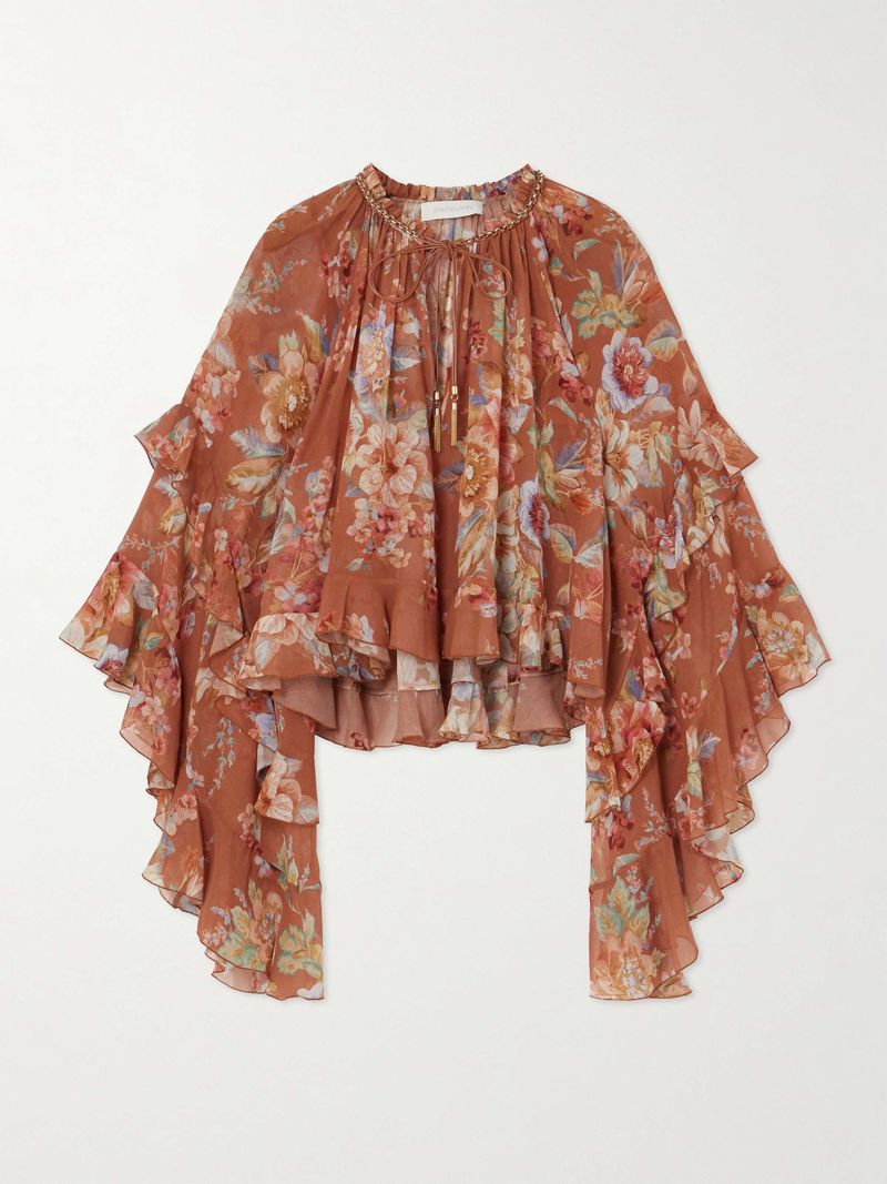 Awaken ruffled floral-print cotton and silk-blend crepe de chine blouse