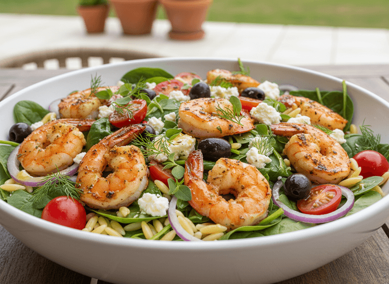 Greek Orzo Salad with Grilled Shrimp