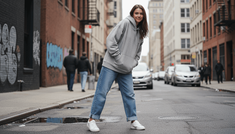 Baggy Jeans + Hoodie + Sneakers