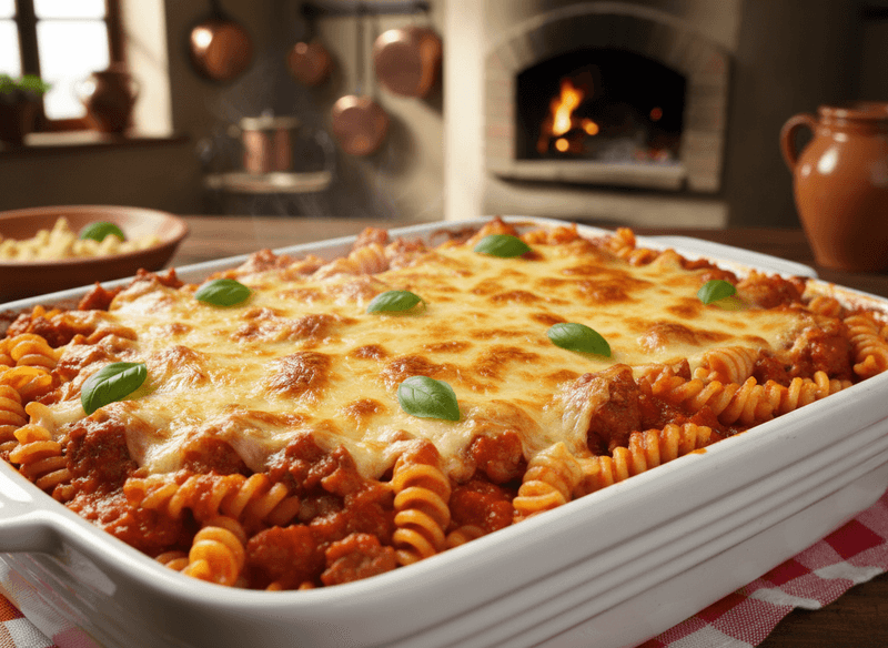 Sausage, Fontina & Tomato Fusilli Bake