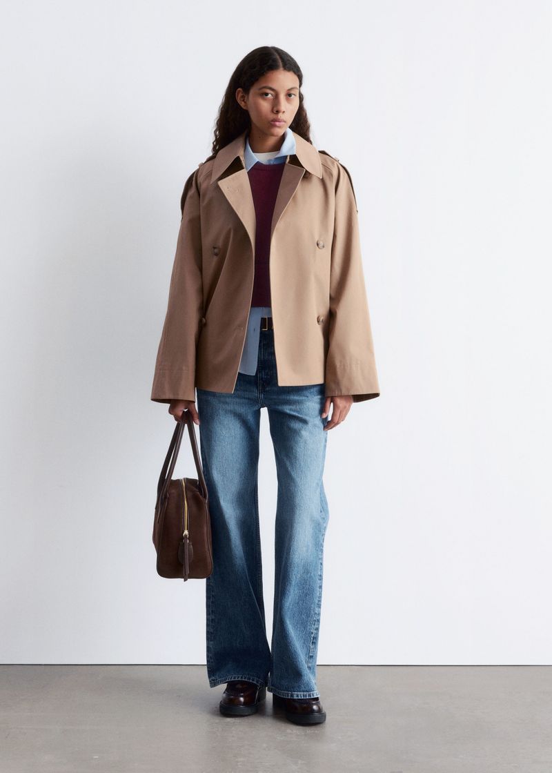 & Other Stories Double-Breasted Cotton Crop Trench Jacket