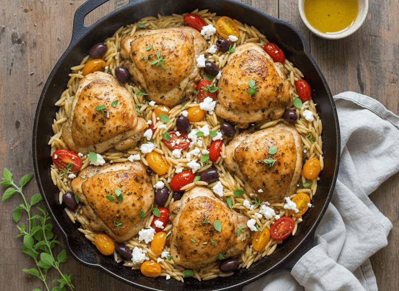 Greek Chicken with Tomatoes, Feta & Orzo