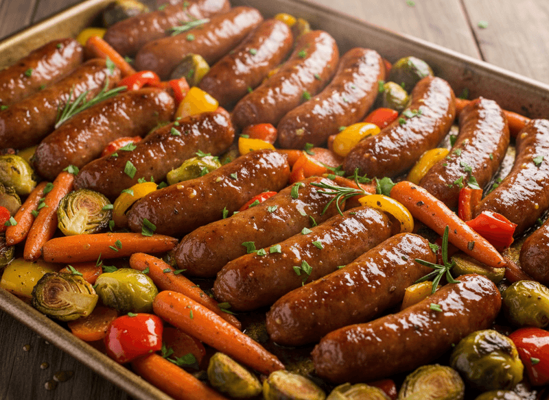 Maple Dijon Glazed Sheet-Pan Sausage & Vegetables