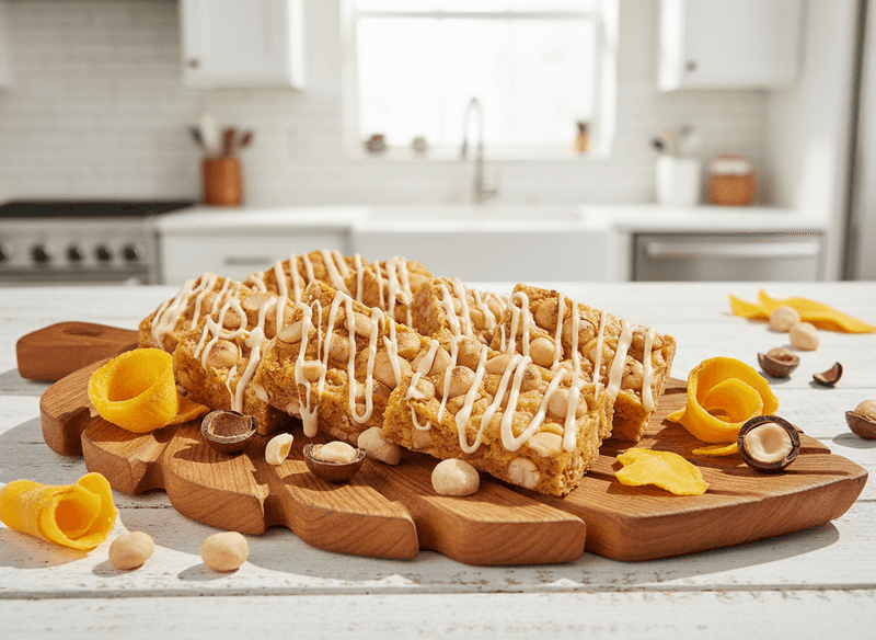 Mango Macadamia White Chocolate Breakfast Bars