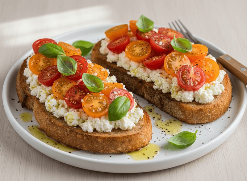 Cottage Cheese Toast with Tomato & Olive Oil