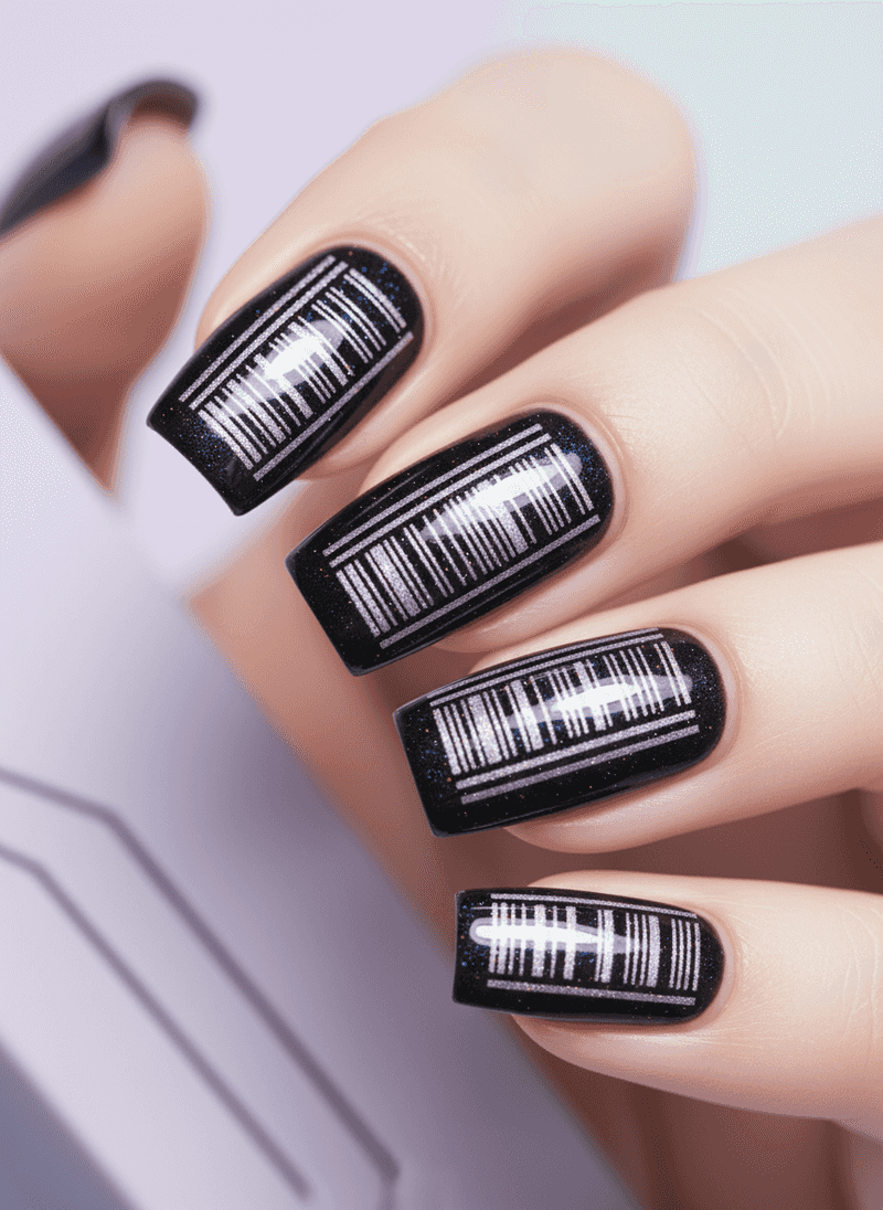 Barcode Cat-Eye Nails – Futuristic K-Beauty Vibes