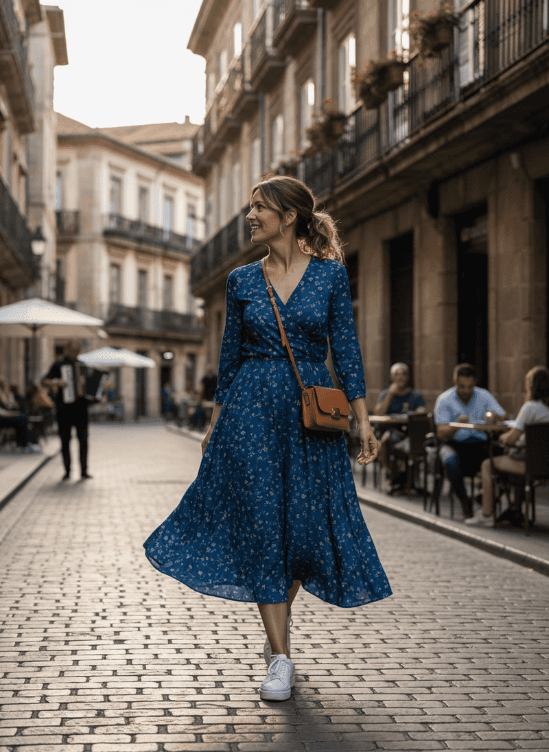 Versatile Midi Dress in Wrinkle-Resistant Fabric