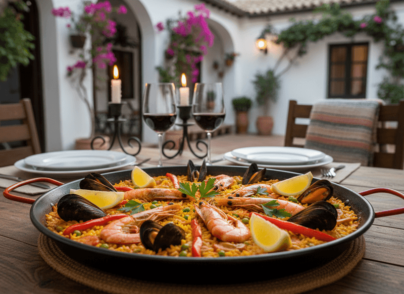Saffron Seafood Paella for Two, Heavy on Prawns and Mussels