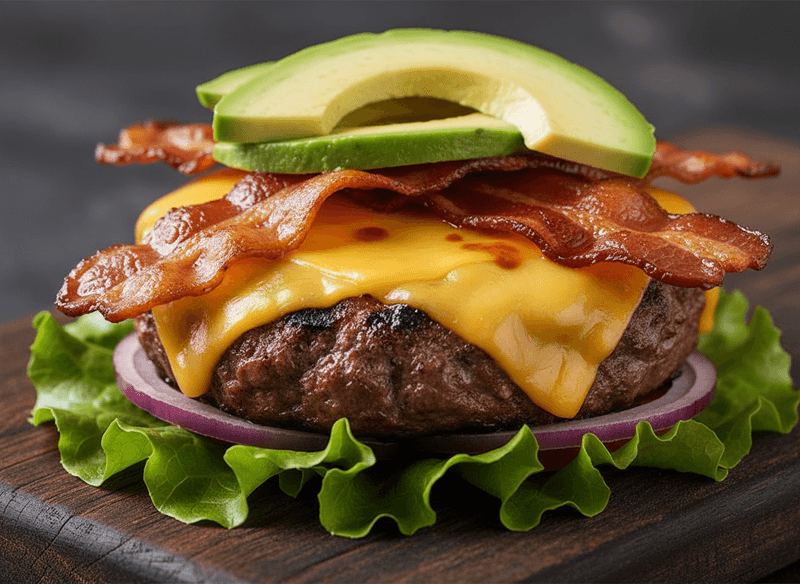 Bunless Bacon Cheeseburger with Avocado