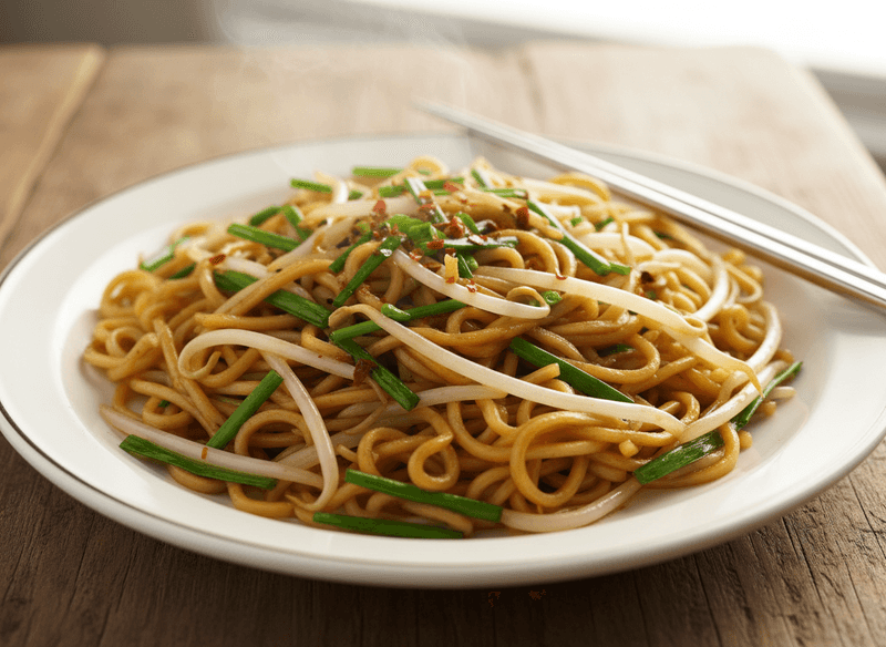 Stir-Fried Egg Noodles with Chives and Bean Sprouts