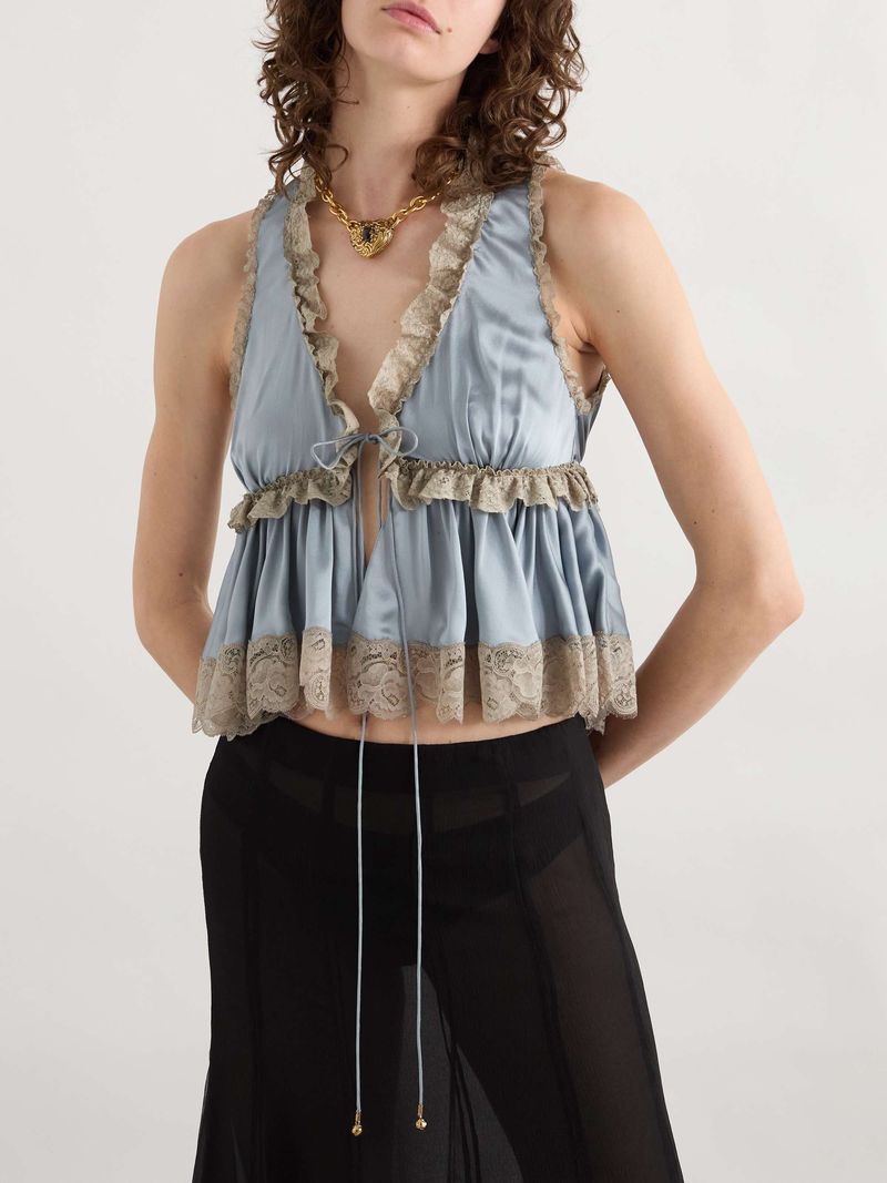 Chloé Lace-Trimmed Silk-Satin Peplum Blouse