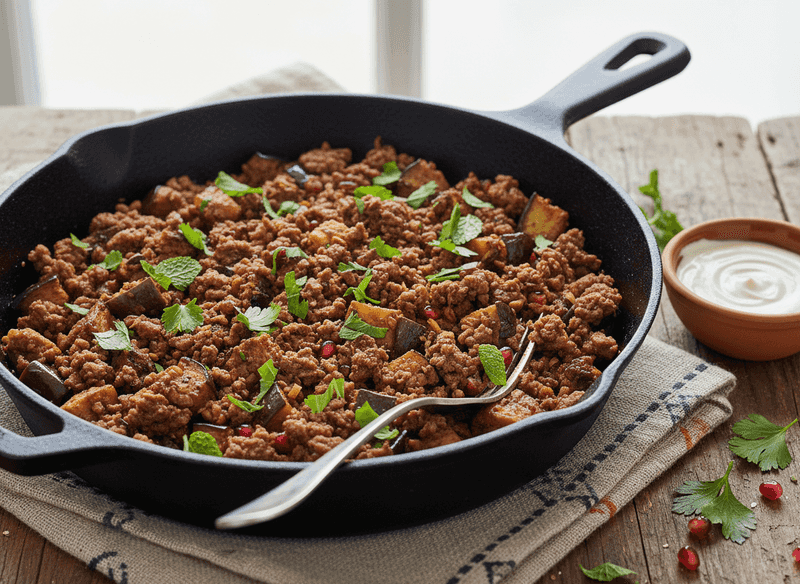 Eggplant & Ground Lamb Skillet with Fresh Herbs