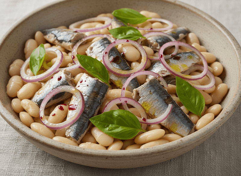 Sardine and White Bean Salad with Red Onion and Fresh Basil