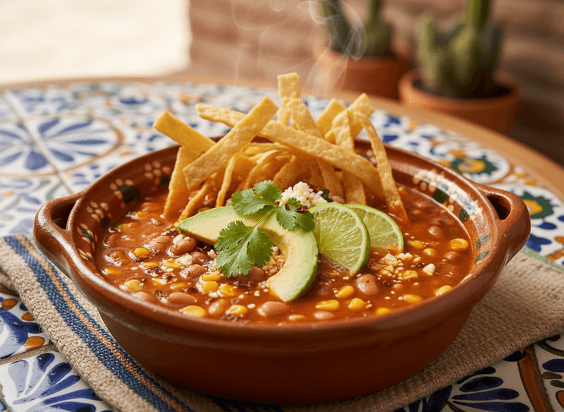 Mexican Pinto Bean & Corn Tortilla Soup
