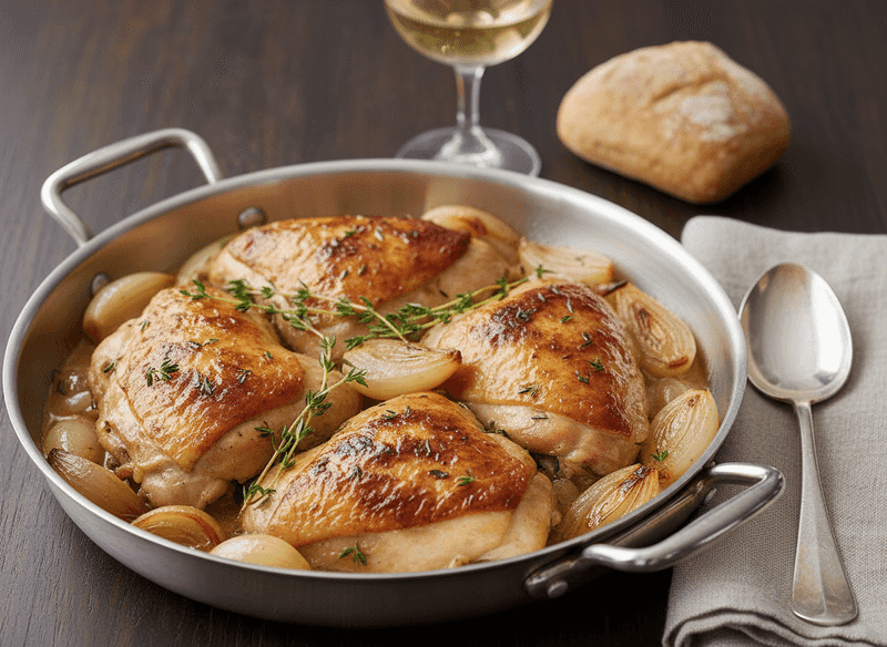 Braised Chicken with White Wine and Shallots