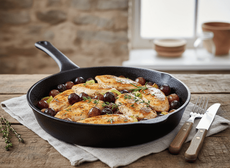 Skillet Chicken with Roasted Grapes & Leeks