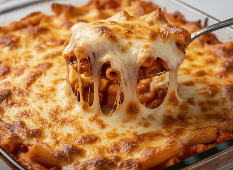 Cheesy Baked Ziti with Extra Mozzarella Pull