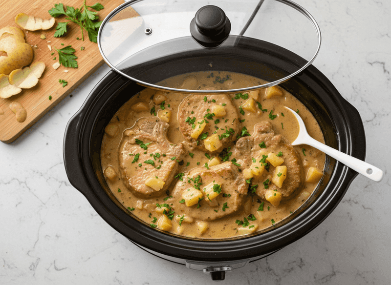 Slow-Cooker Pork Chops in Creamy Potato Gravy