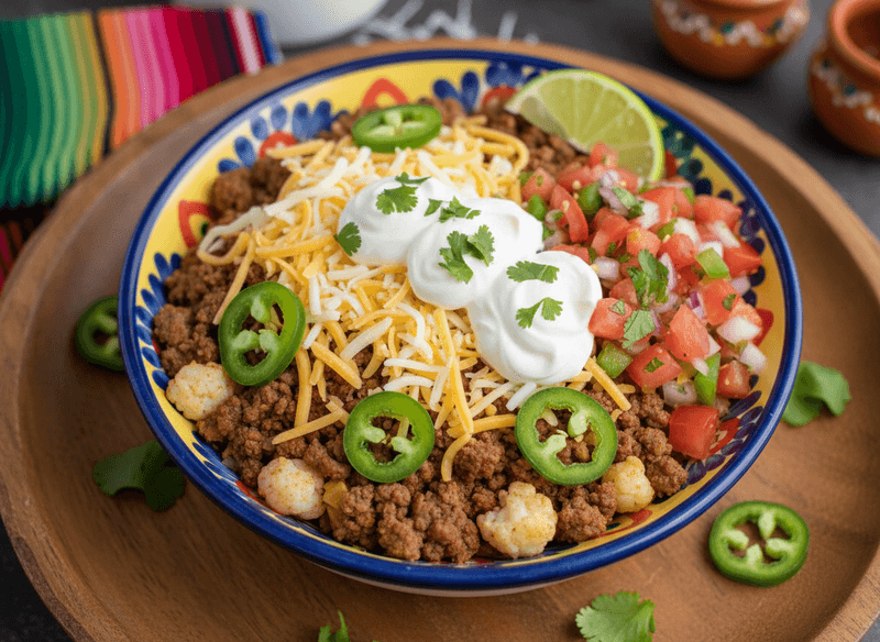 Beef Taco Bowl with Cauliflower Rice