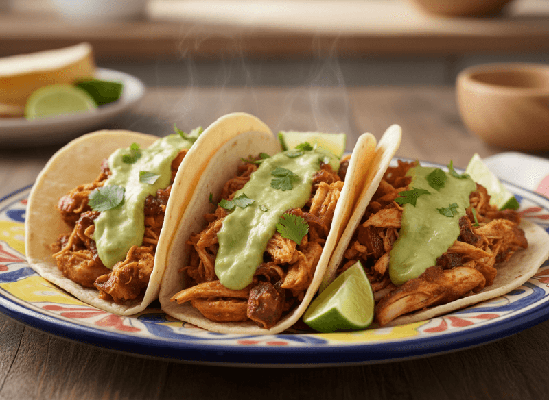 Smoky Chipotle Chicken Tacos with Avocado Lime Crema