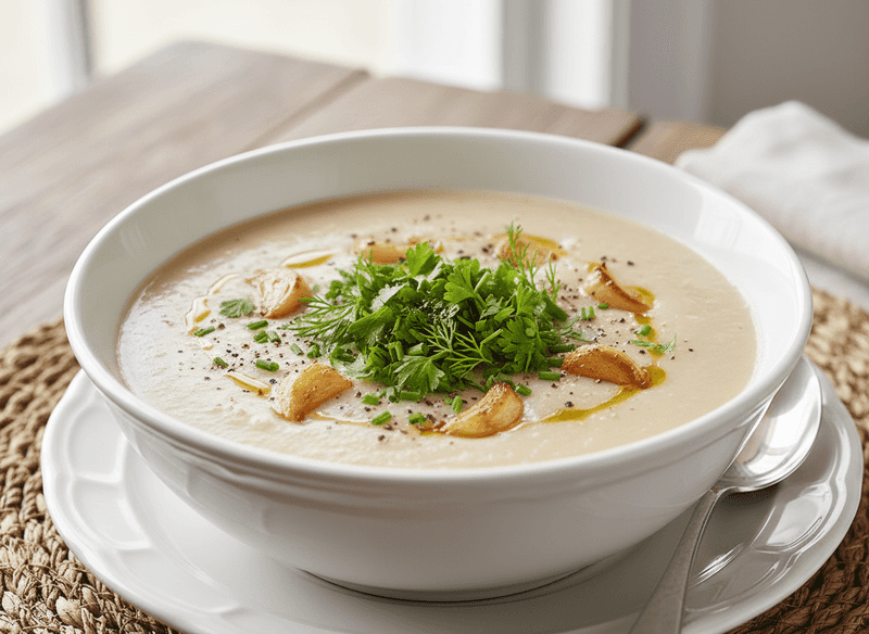 Creamy Butter Bean & Roasted Garlic Soup