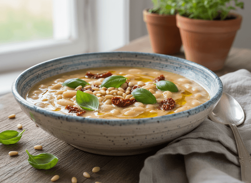 Mediterranean White Bean & Sun-Dried Tomato Soup