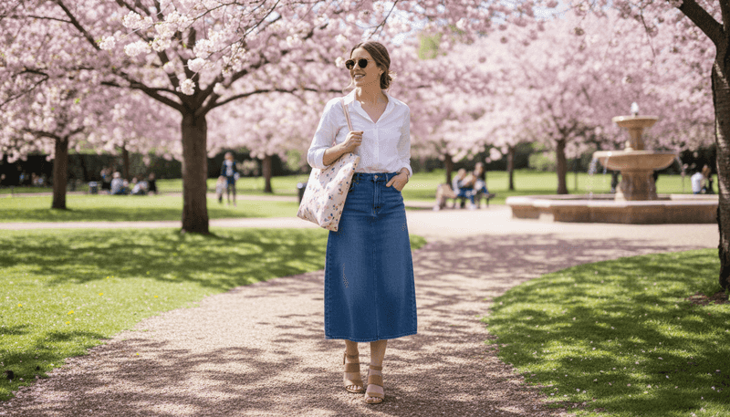 Denim Midi Skirt + Button-Down